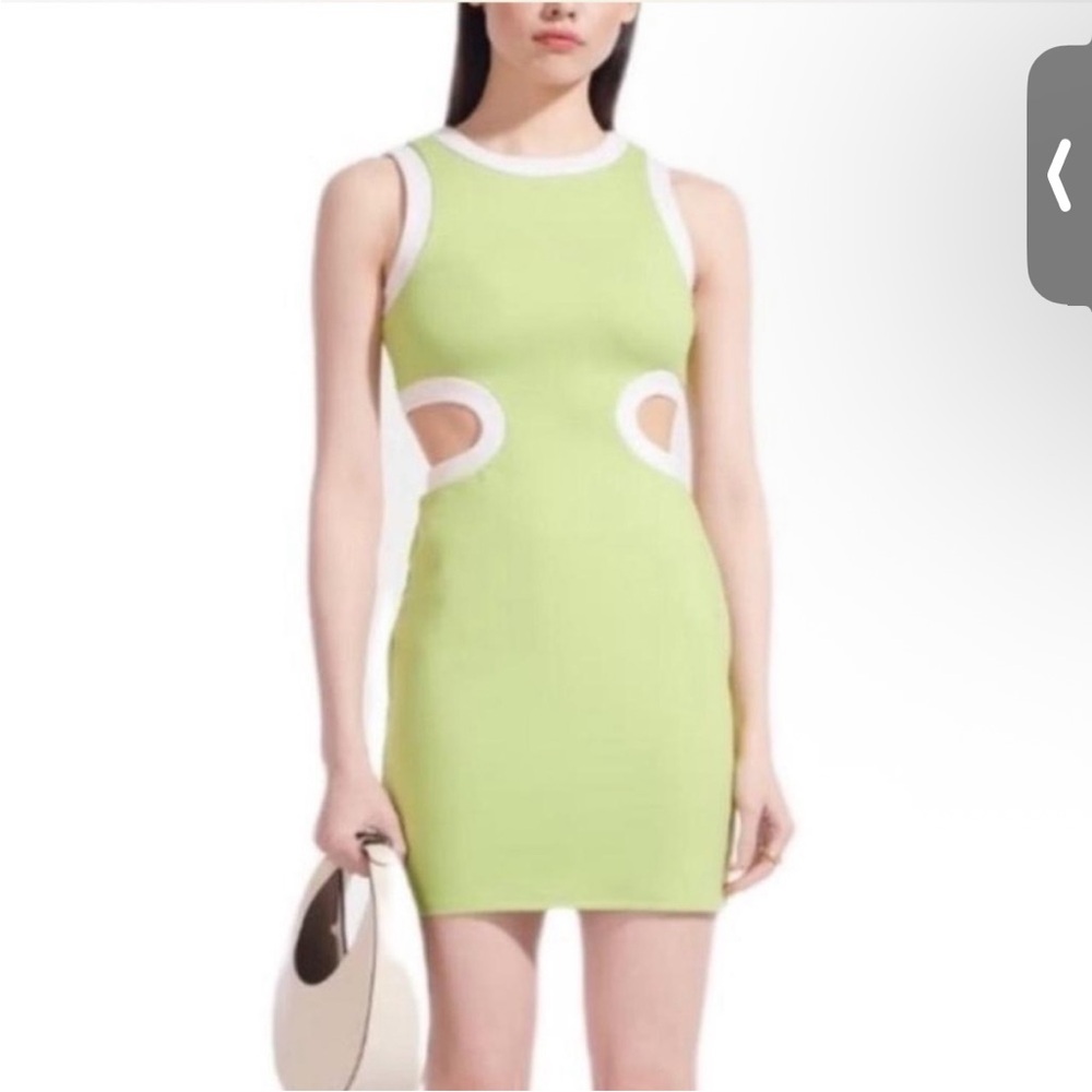 STAUD Light Green Mini Dress with White Accents M